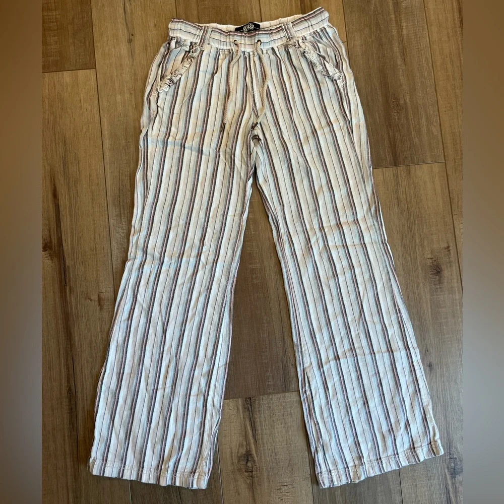 Rewash (Macy’s) brand striped linen blend boho wide leg pants size XS EUC‎